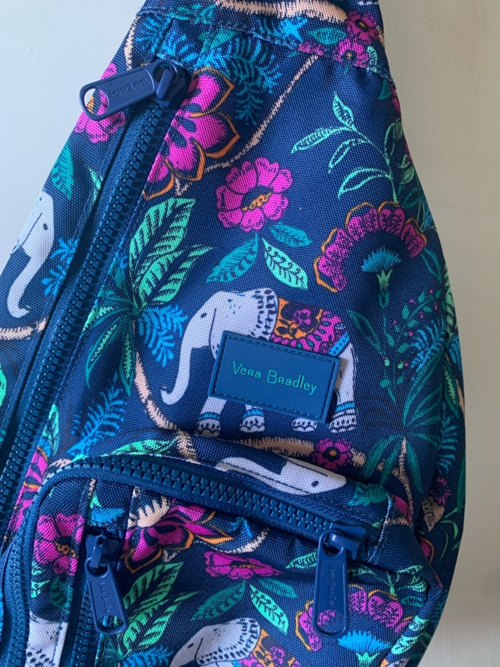 Vera Bradley Navy Elephant Floral Sling Bag with Teal and Pink Accents - Picture 3 of 7